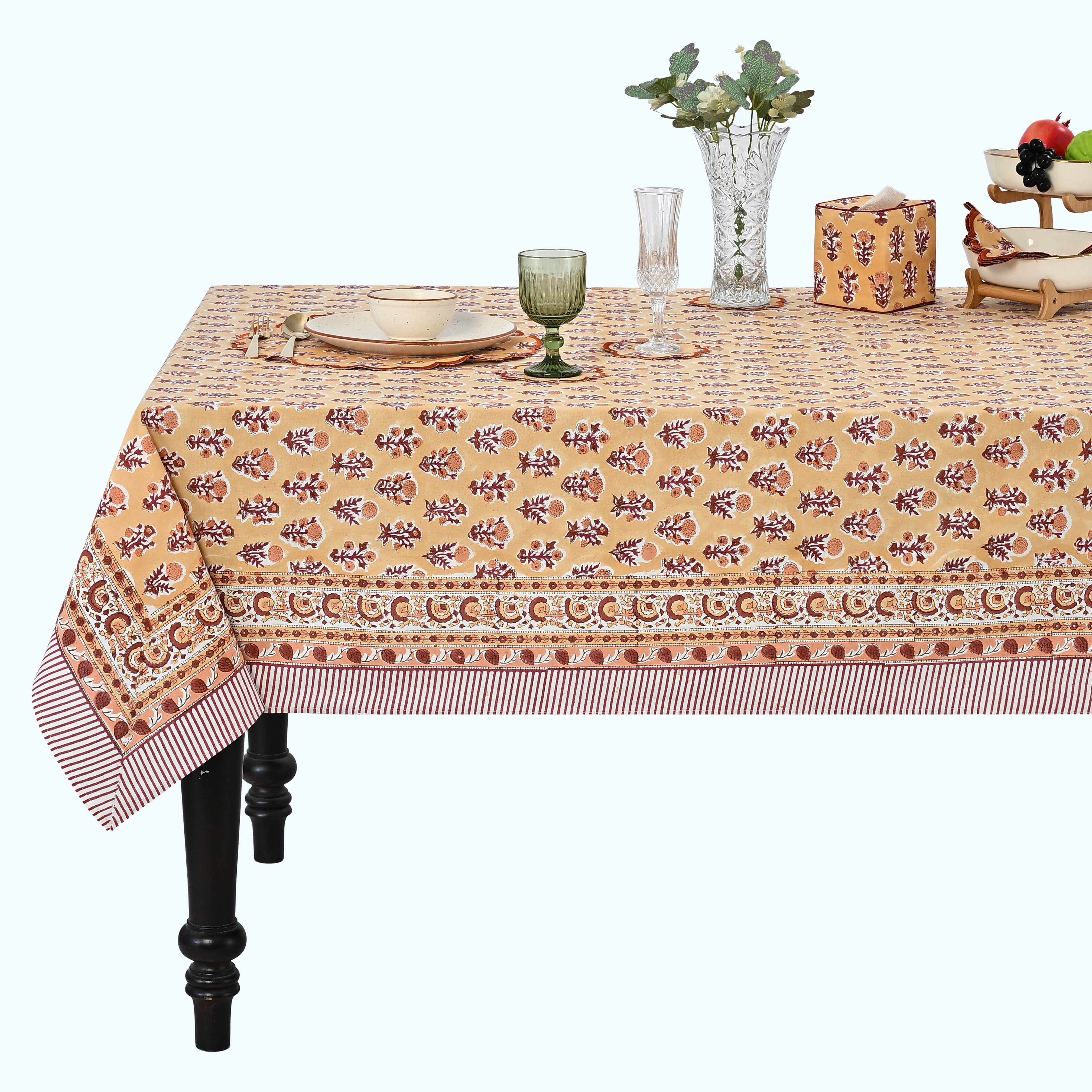 Amber Marigold Square & Rectangle Tablecloth Ridhi Block Print