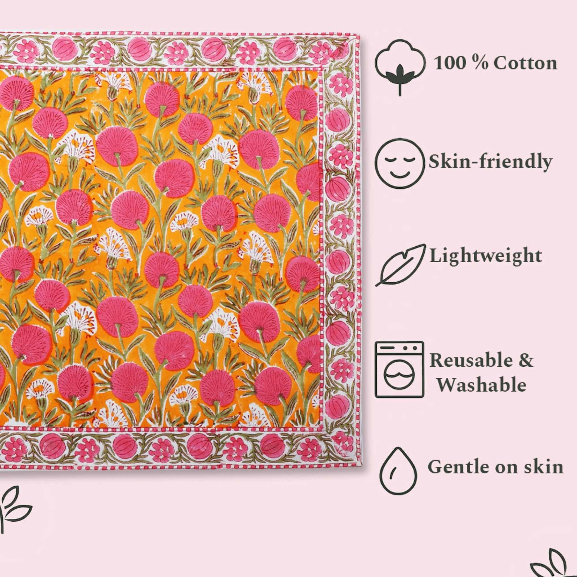 Bubblegum Pink Border Napkins Ridhi Block Print