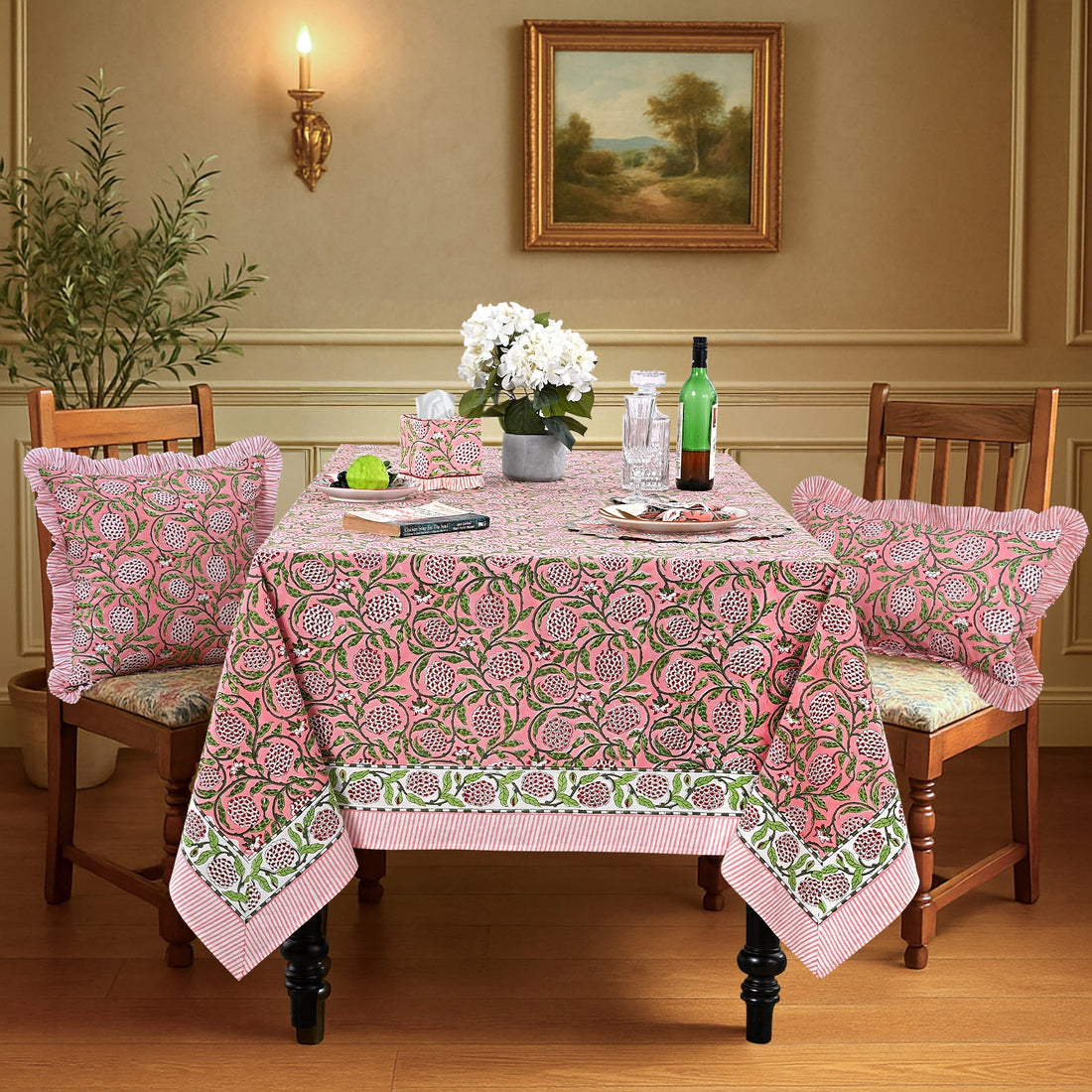 Strawberry Pink Square & Rectangle Tablecloth Ridhi Block Print