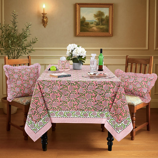 Strawberry Pink Rectangle Tablecloth Ridhi Block Print