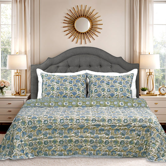 Asparagus Green Quilt Ridhi Block Print
