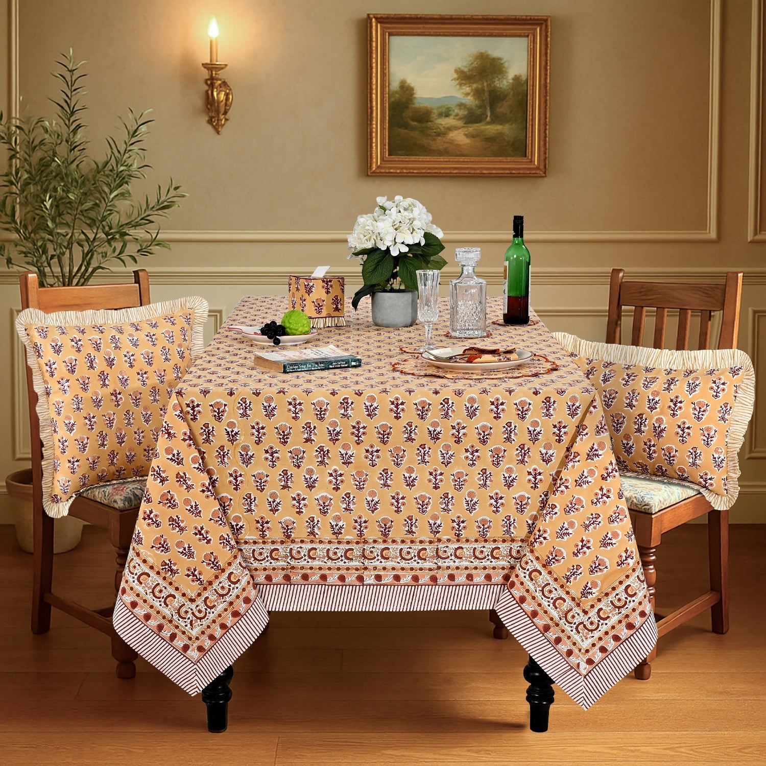 Amber Marigold Square & Rectangle Tablecloth Ridhi Block Print