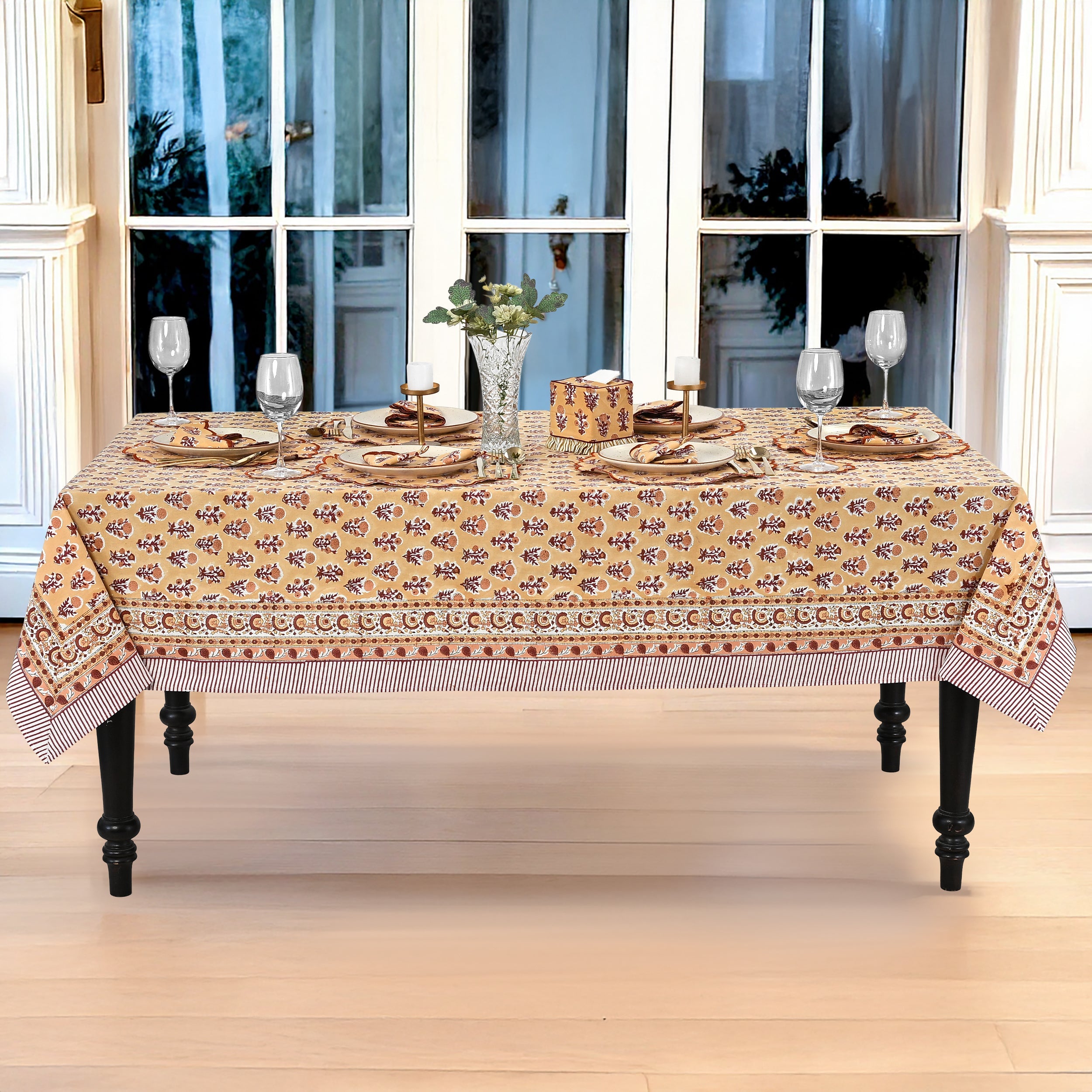 Amber Marigold Square & Rectangle Tablecloth Ridhi Block Print