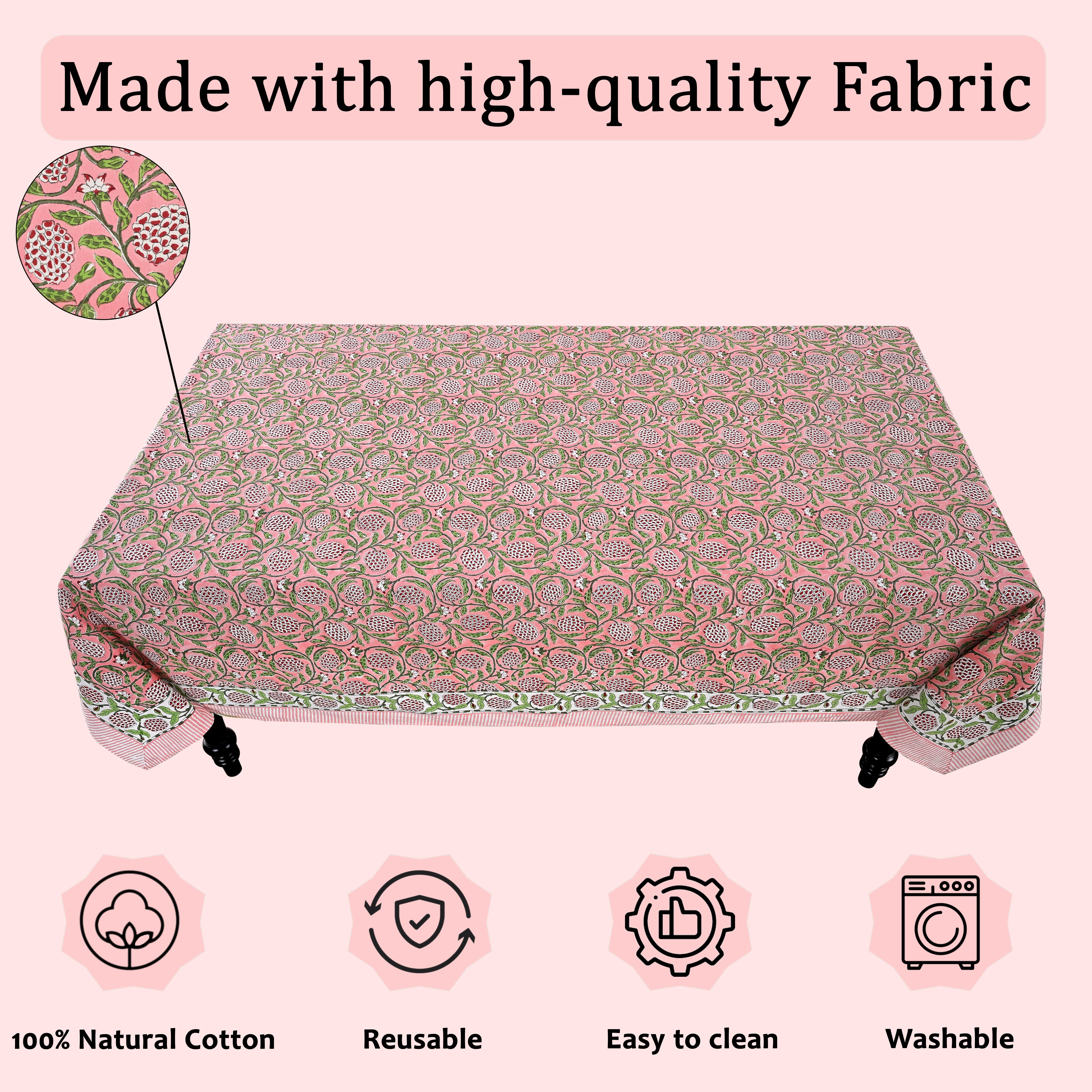 Strawberry Pink Rectangle Tablecloth Ridhi Block Print