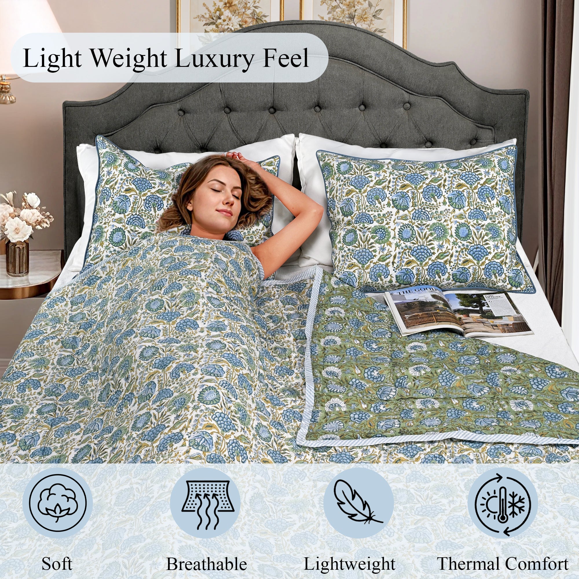 Asparagus Green Quilt Ridhi Block Print