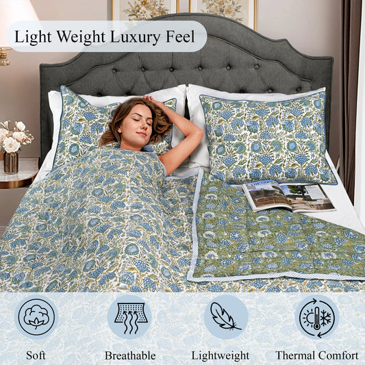 Asparagus Green Quilt Ridhi Block Print
