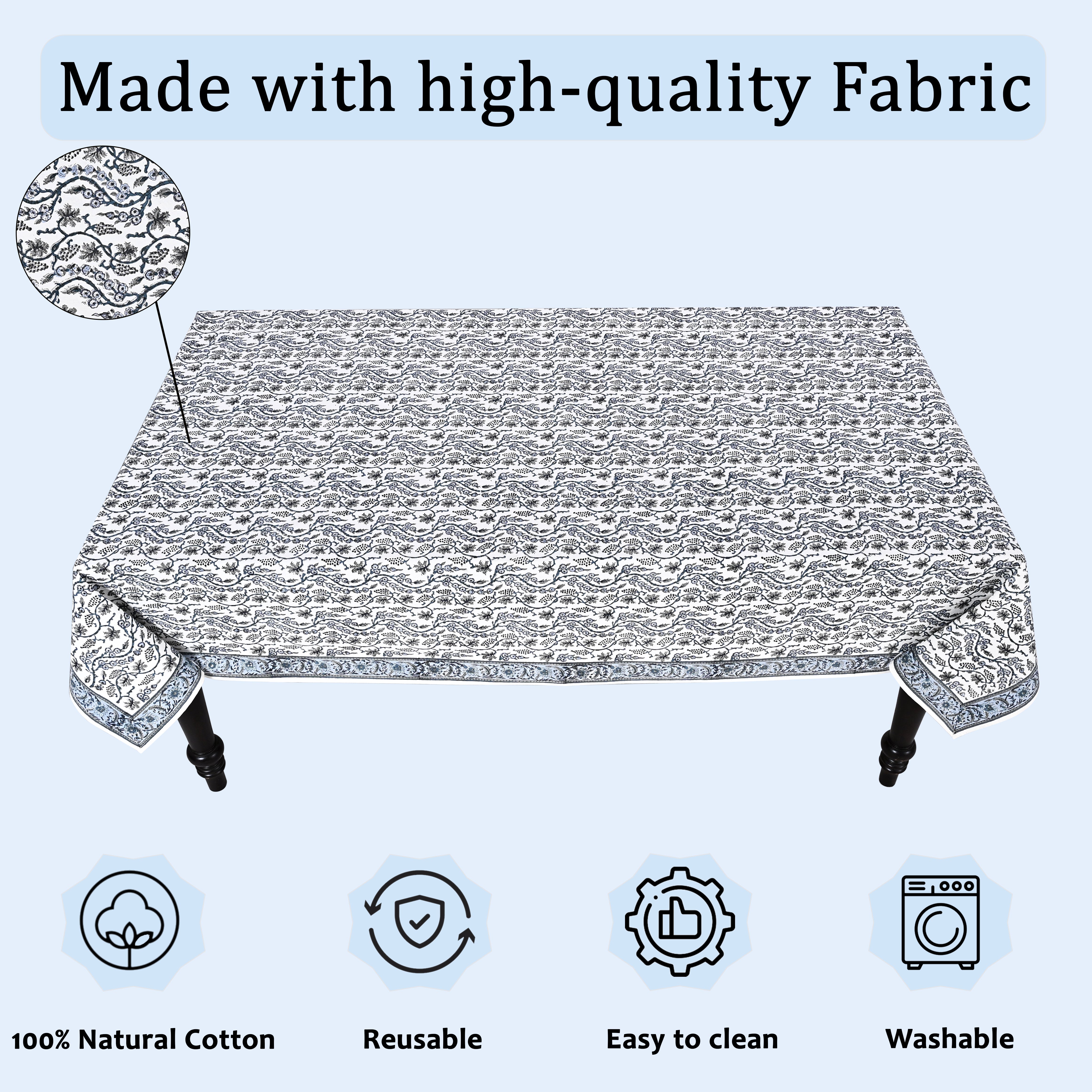 Baby Blue Eyes Rectangle Tablecloth Ridhi Block Print