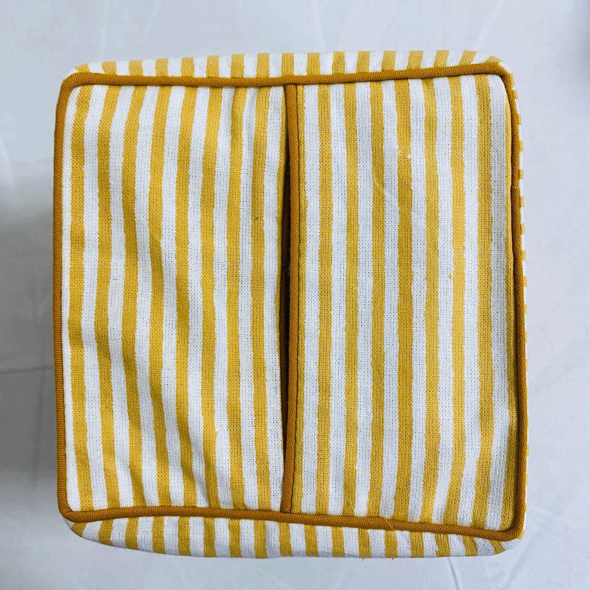 Saffron Yellow Striped Tissue Box Cover Ridhi Block Print