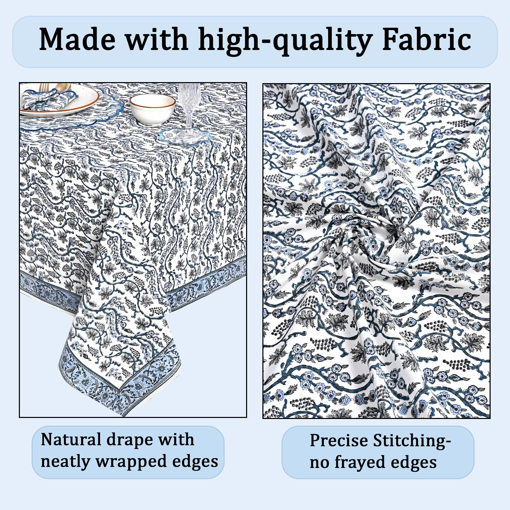 Baby Blue Eyes Rectangle Tablecloth Ridhi Block Print