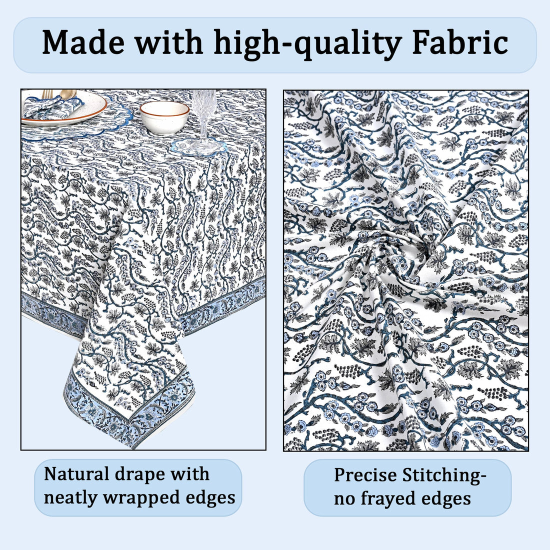 Baby Blue Eyes Square & Rectangle Tablecloth Ridhi Block Print