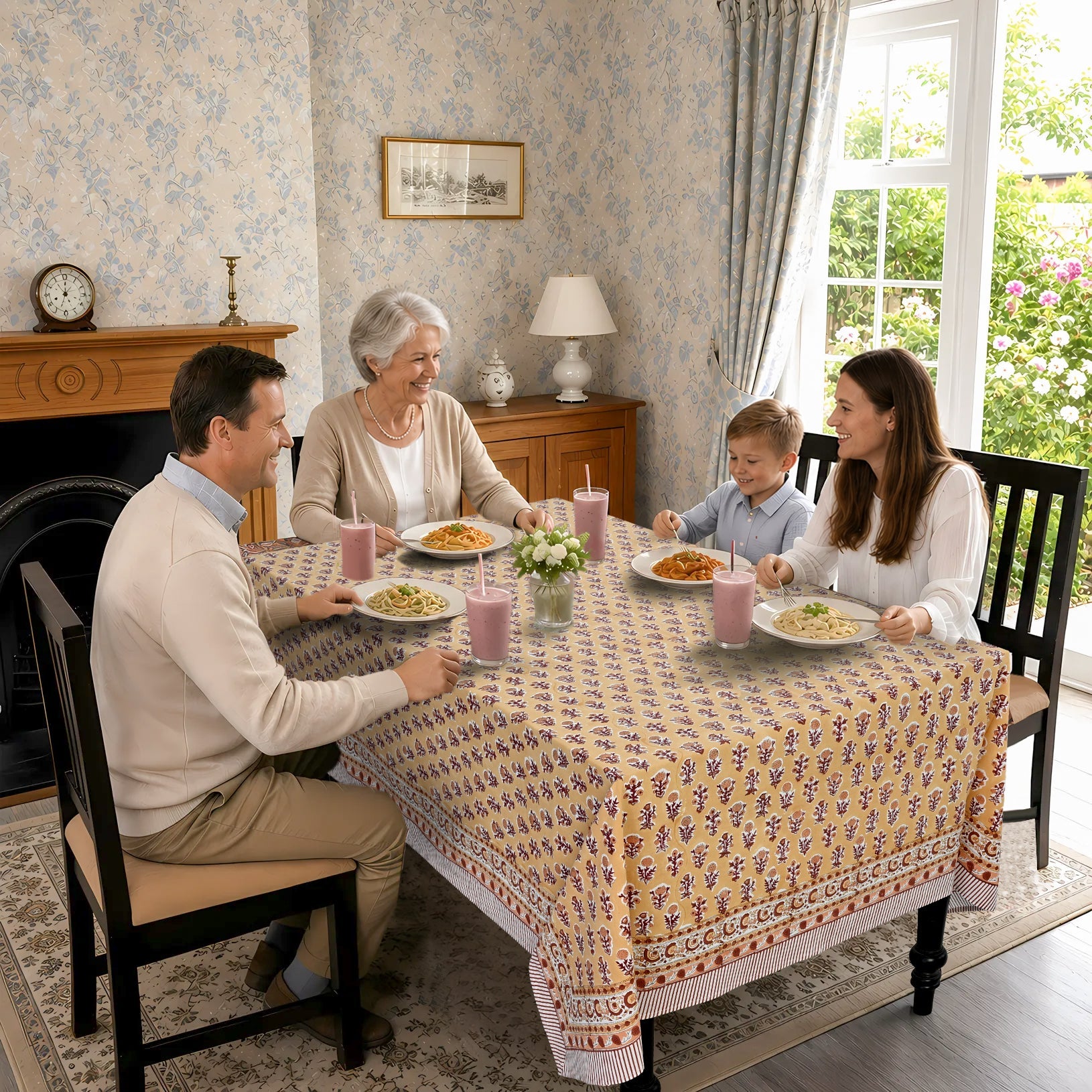 Amber Marigold Square & Rectangle Tablecloth Ridhi Block Print