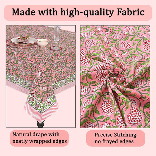 Strawberry Pink Rectangle Tablecloth Ridhi Block Print