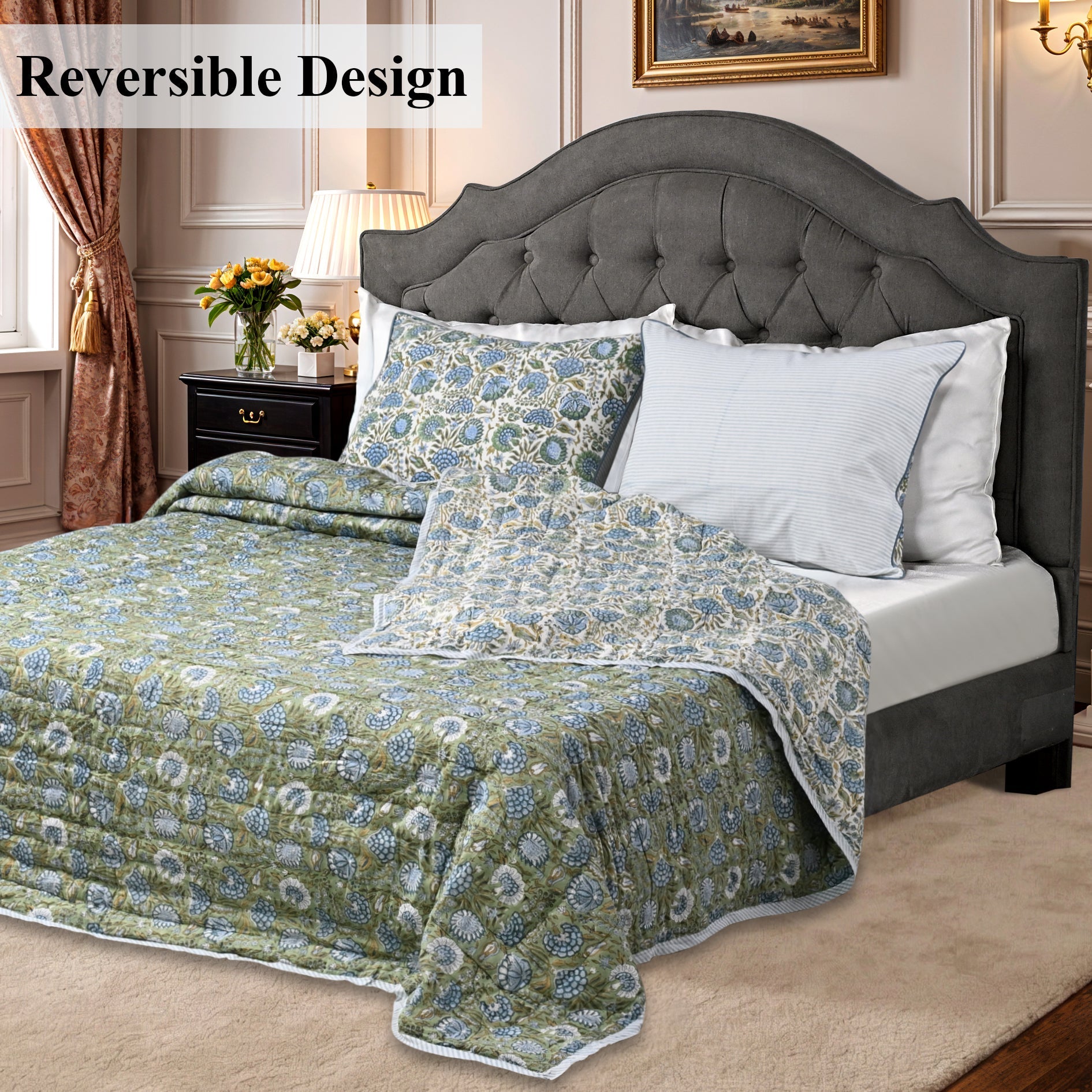 Asparagus Green Quilt Ridhi Block Print