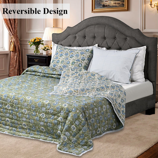 Asparagus Green Quilt Ridhi Block Print