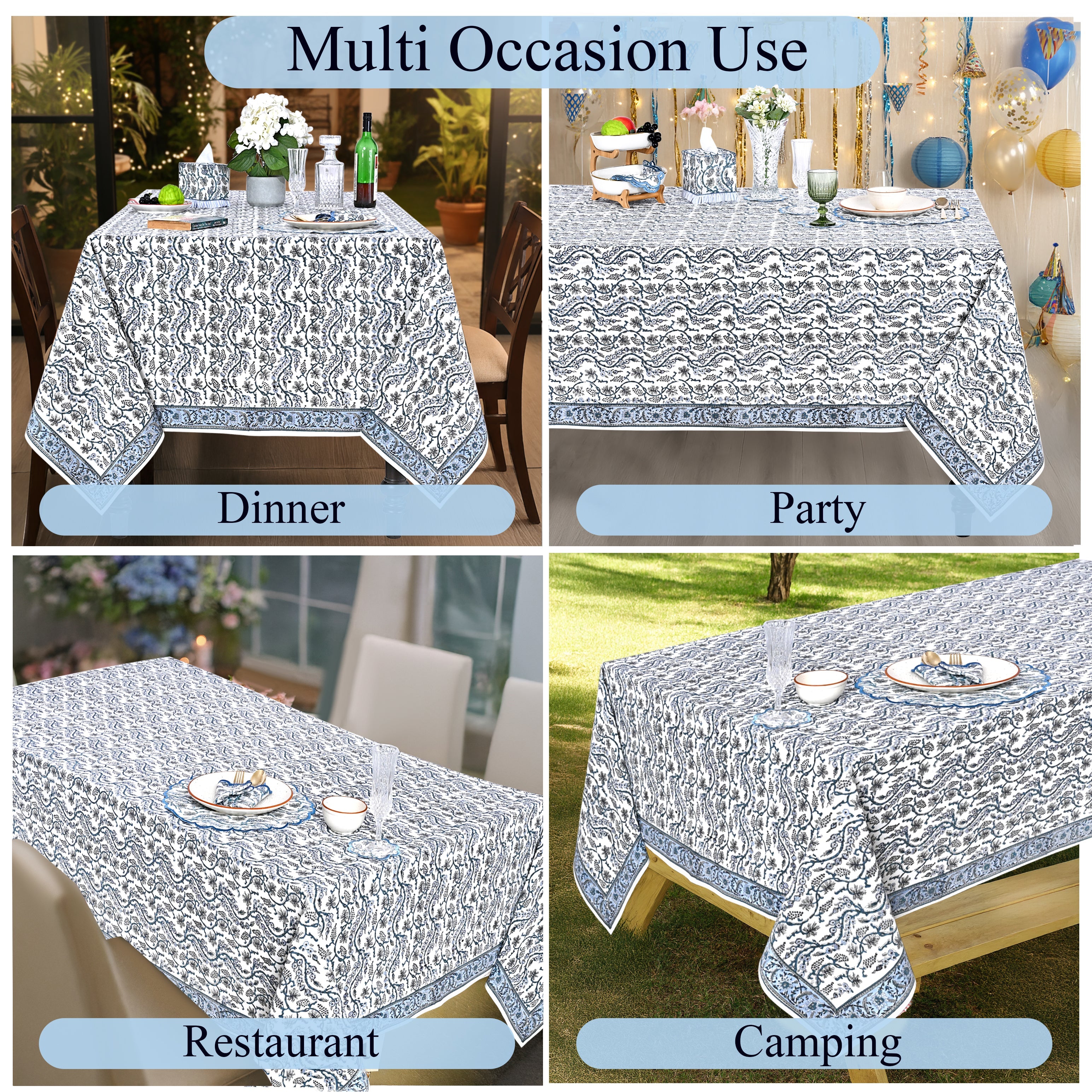 Baby Blue Eyes Rectangle Tablecloth Ridhi Block Print