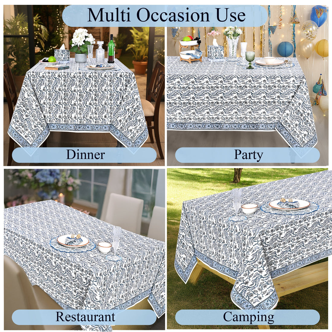 Baby Blue Eyes Square & Rectangle Tablecloth Ridhi Block Print