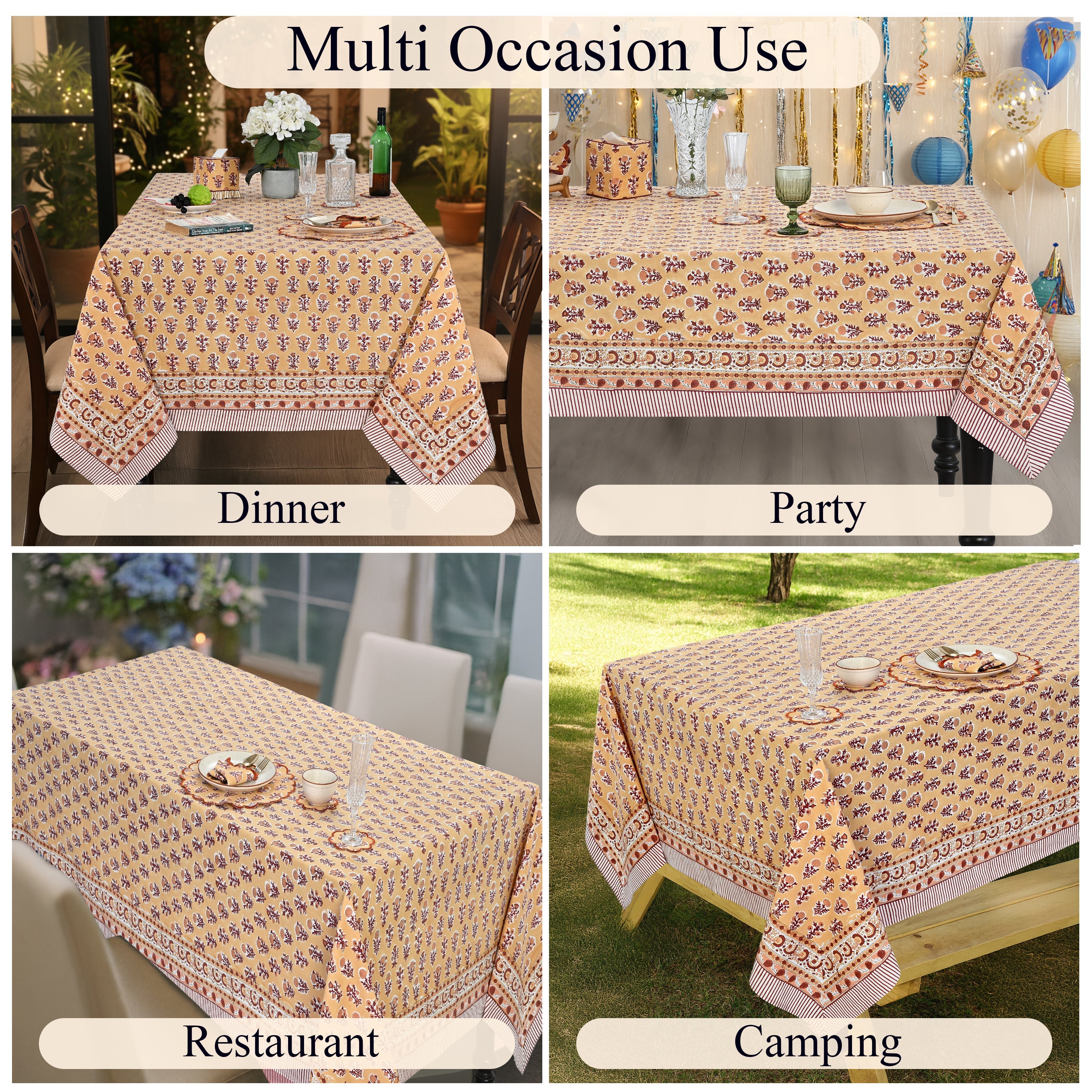 Amber Marigold Square & Rectangle Tablecloth Ridhi Block Print