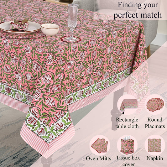 Strawberry Pink Rectangle Tablecloth Ridhi Block Print