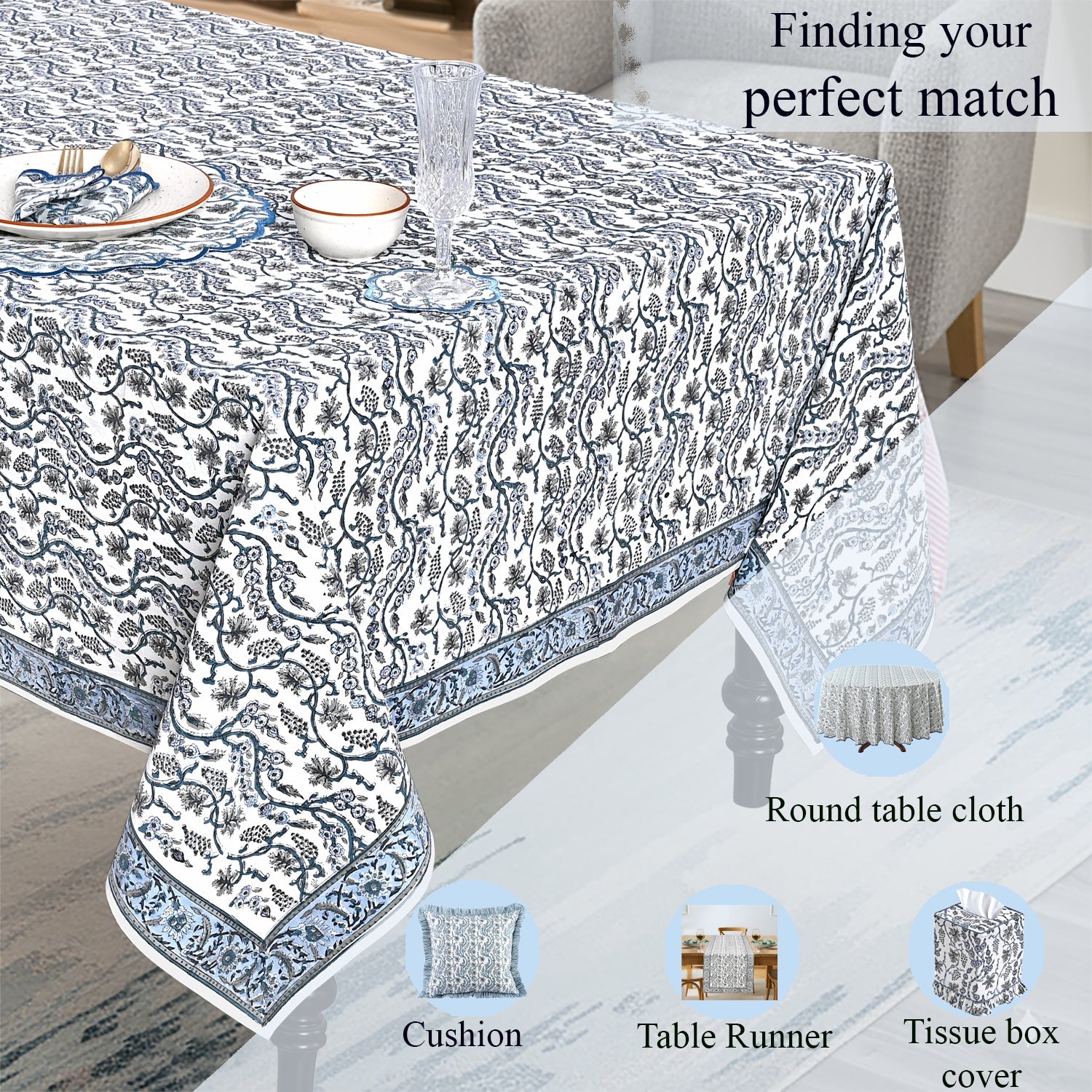 Baby Blue Eyes Rectangle Tablecloth Ridhi Block Print