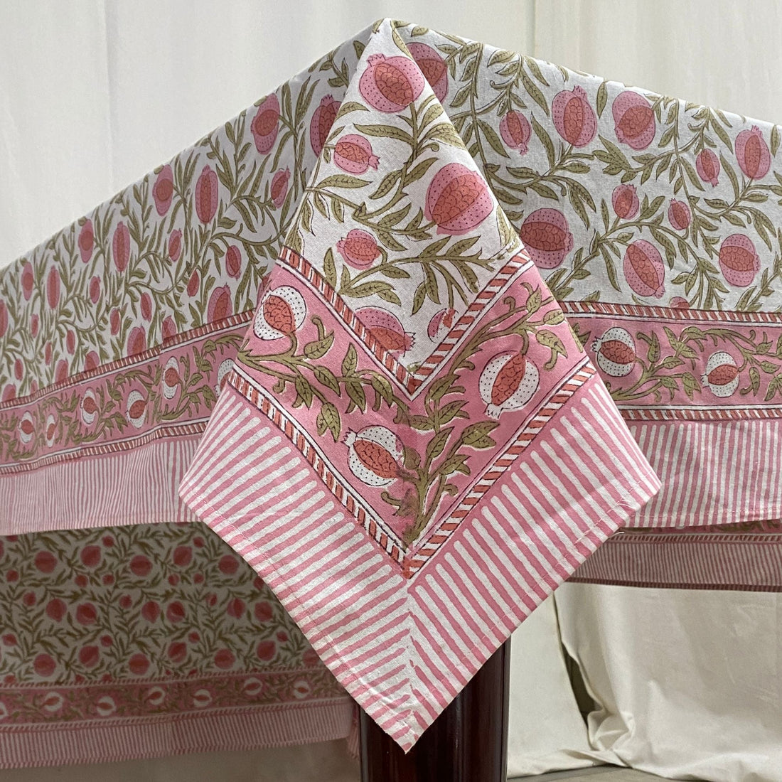 Blush Pink Pomegranate Square & Rectangle Tablecloth Ridhi Block Print