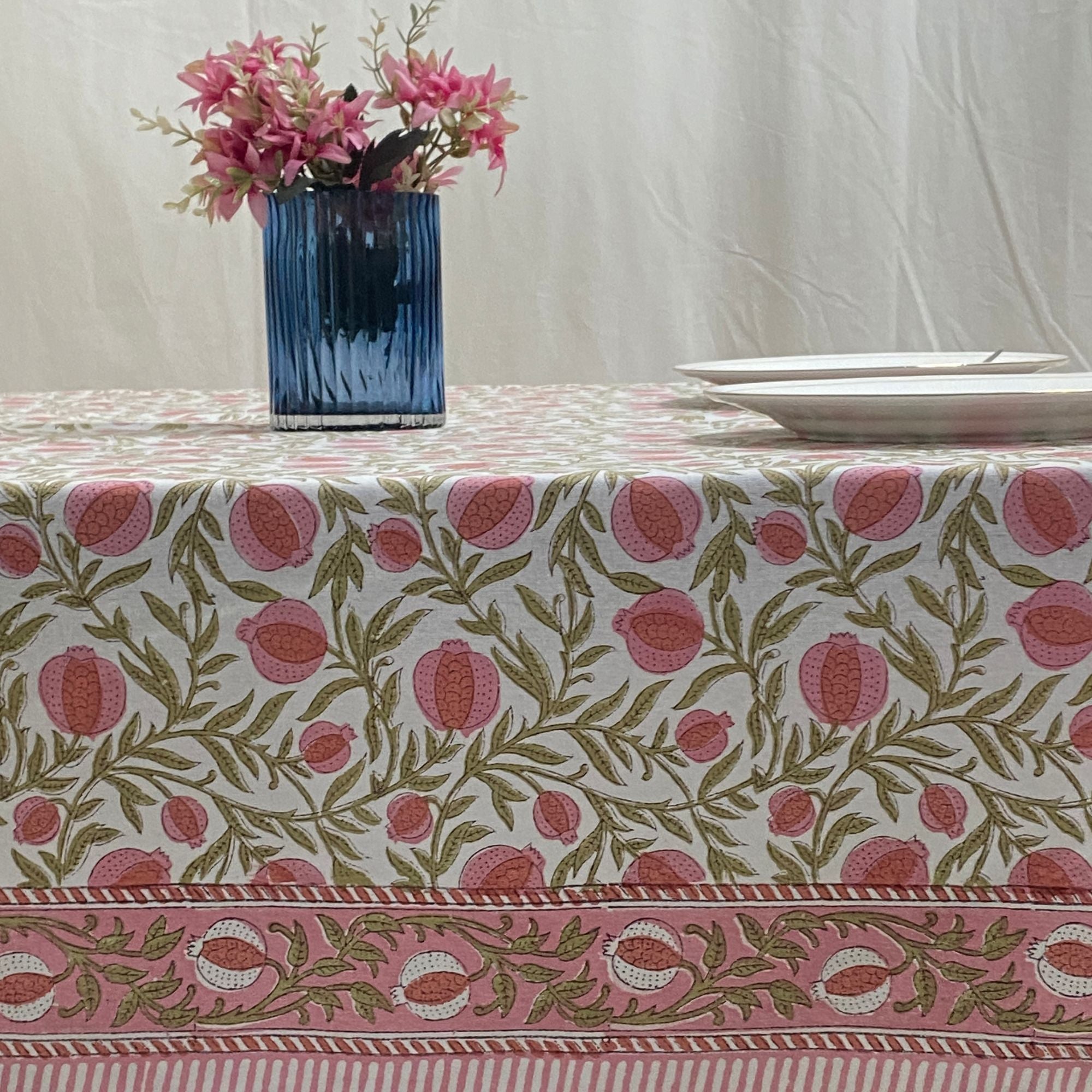 Blush Pink Pomegranate Square Tablecloth Ridhi Block Print