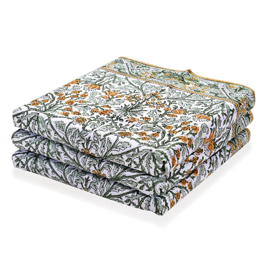 Hand Block Print Cotton Kitchen Towel - Goldenrod Yellow