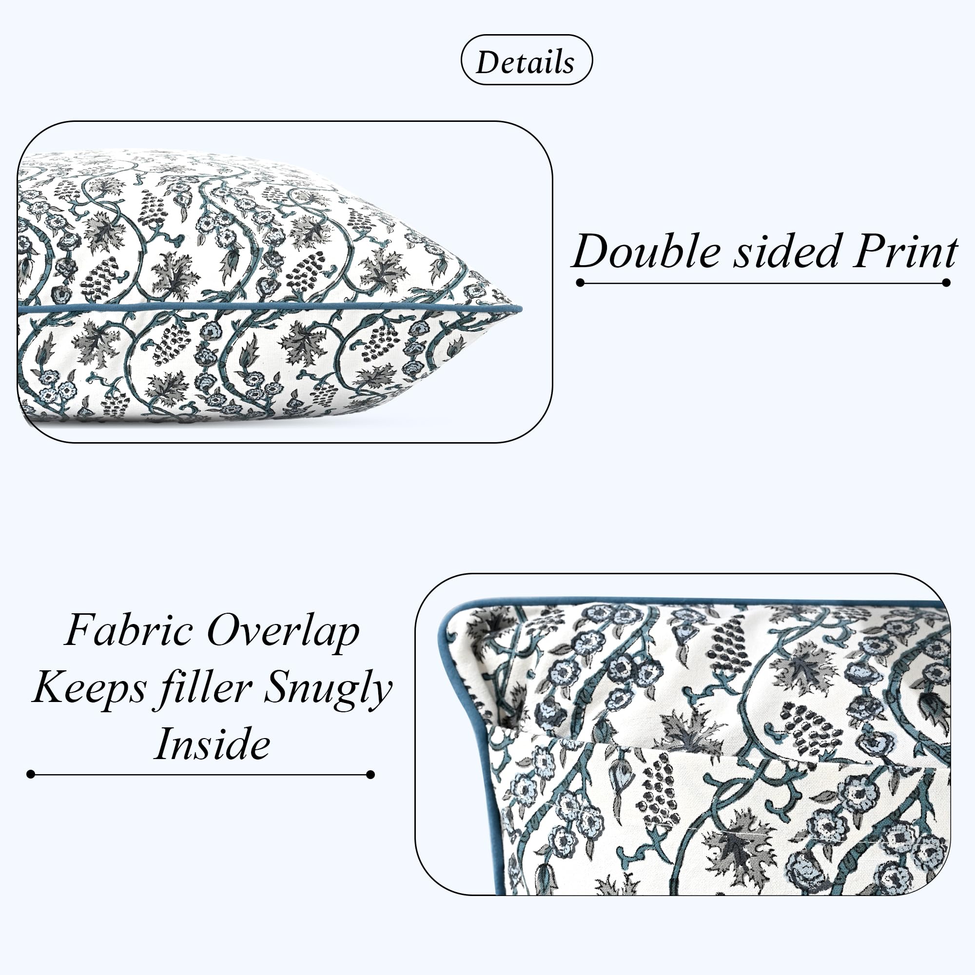 Hand Block Print Cotton Throw Pillow Cover - Baby Blue Eyes