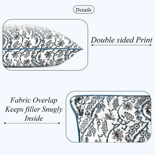 Hand Block Print Cotton Throw Pillow Cover - Baby Blue Eyes