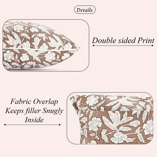 Hand Block Print Cotton Throw Pillow Cover - Oak Brown