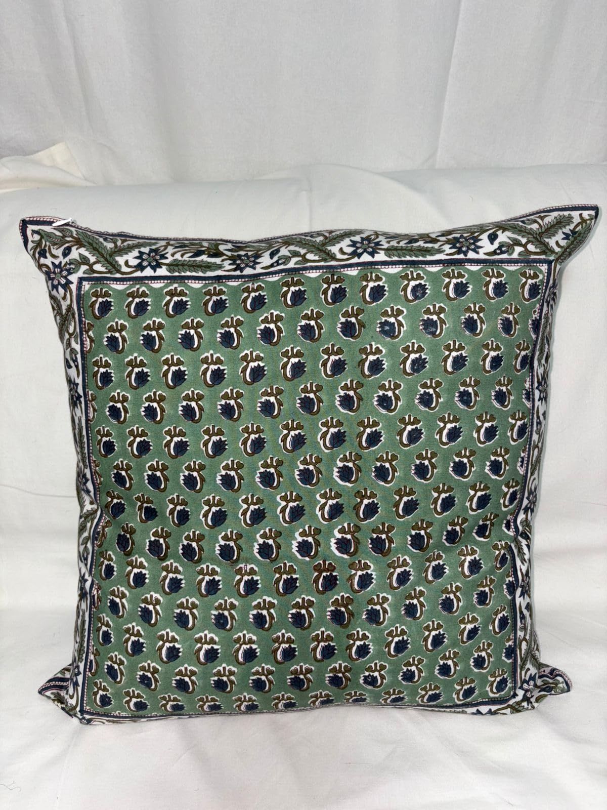 Hand Block Print Cotton Throw Pillow Cover - Basil Green