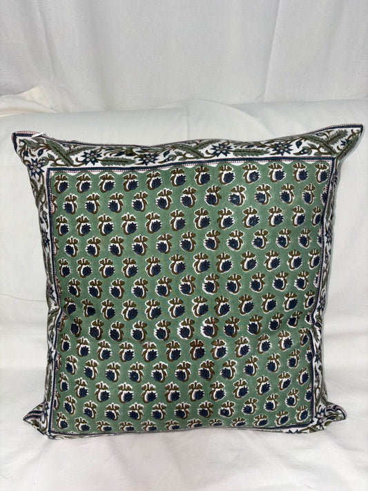 Hand Block Print Cotton Throw Pillow Cover - Basil Green