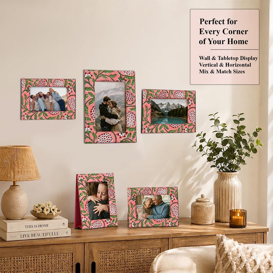 Hand Block Print Cotton Picture Frame - Strawberry Pink