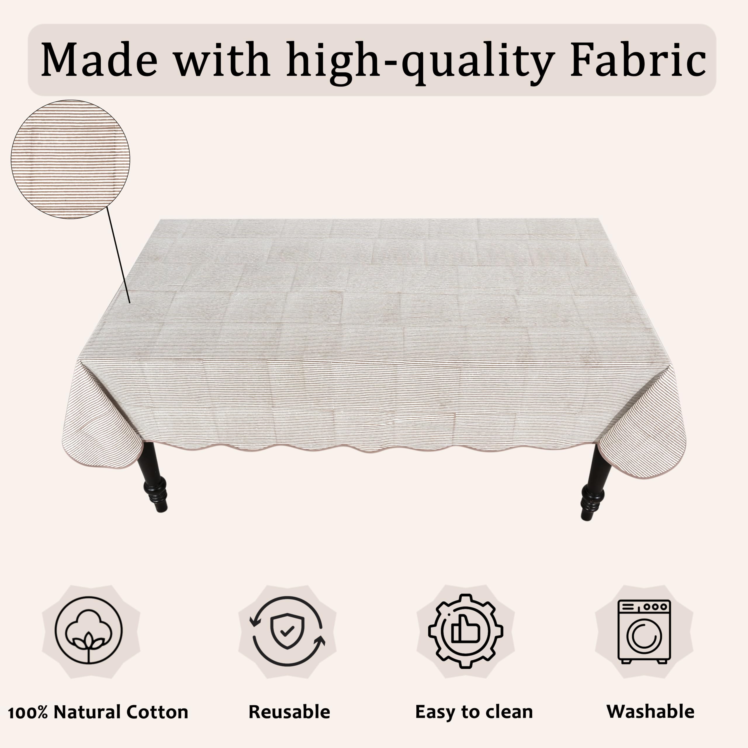 Hand Block Print Cotton Tablecloth - Oatmeal Brown Stripe
