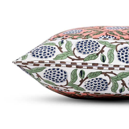 Hand Block Print Cotton Throw Pillow Cover - Dark Salmon Pink