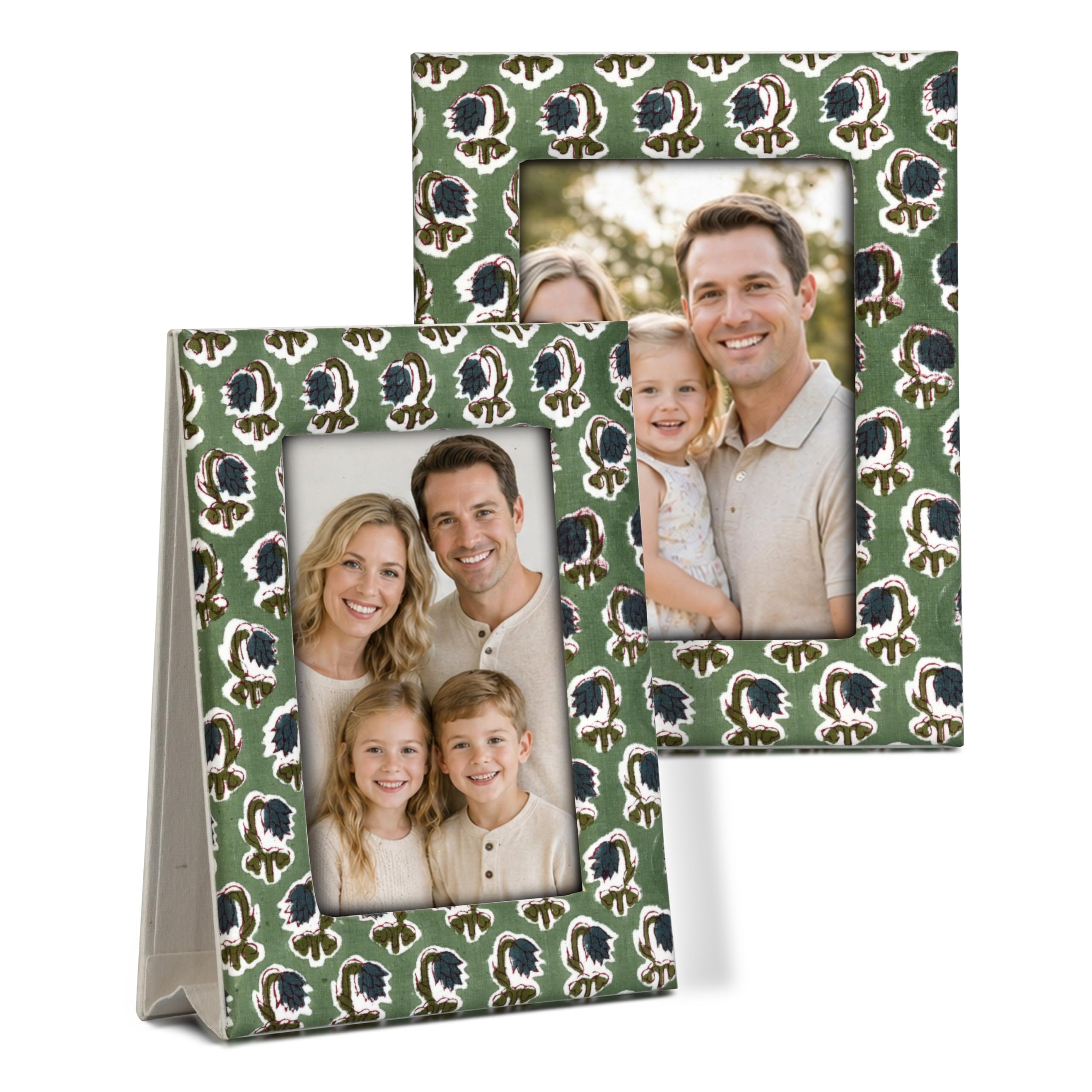 Hand Block Print Cotton Picture Frame - Basil Green