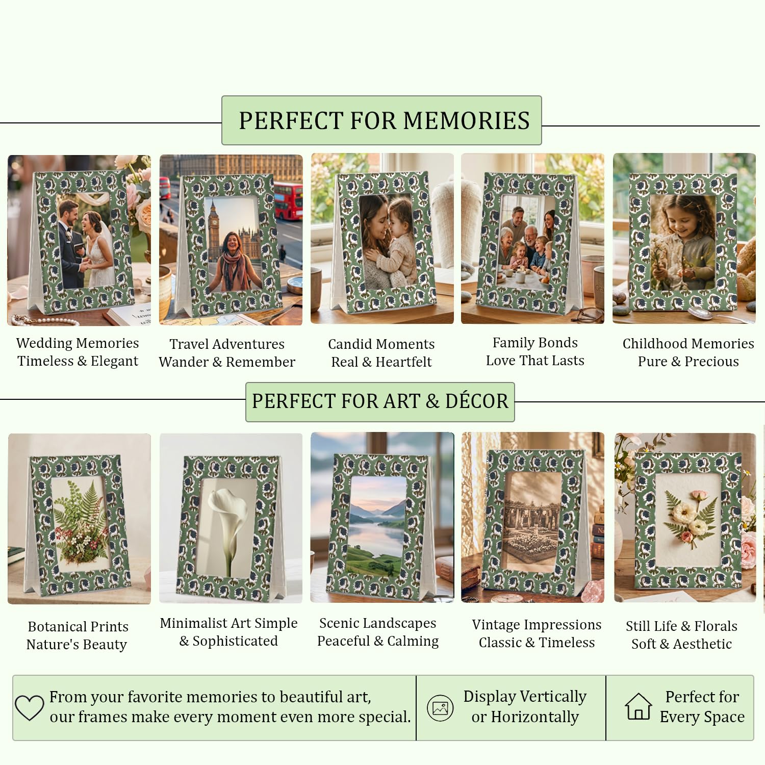 Hand Block Print Cotton Picture Frame - Basil Green