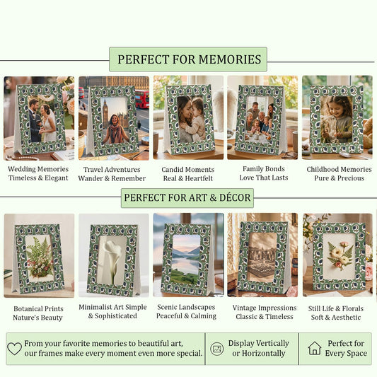 Hand Block Print Cotton Picture Frame - Basil Green