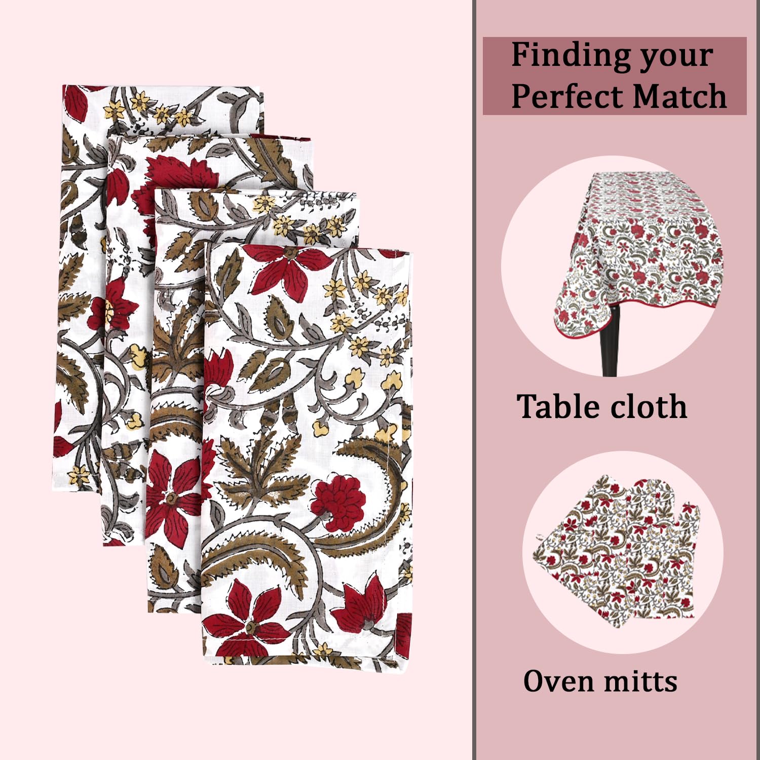 Hand Block Print Cotton Cloth Napkin - Prune Red