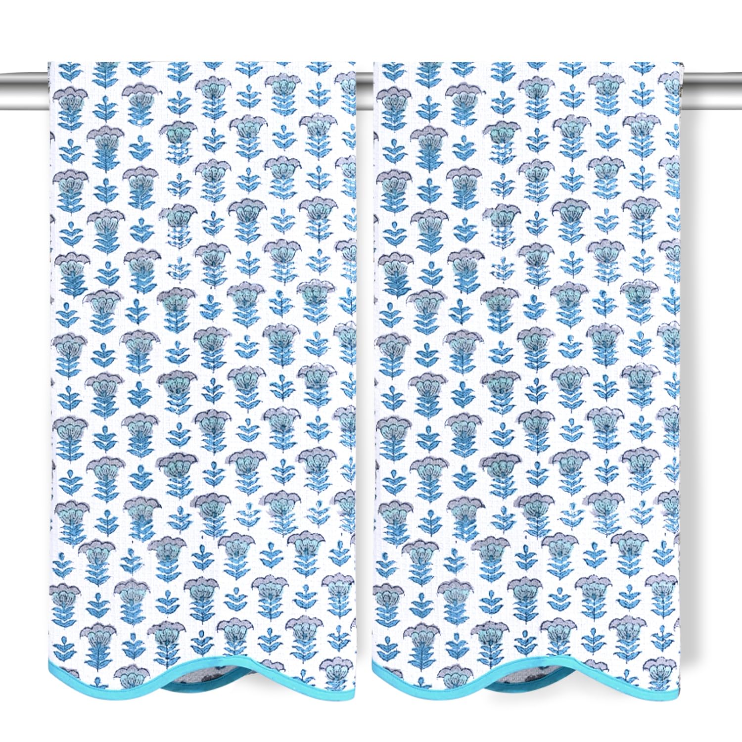 Hand Block Print Cotton Kitchen Towel - Aquamarine Blue