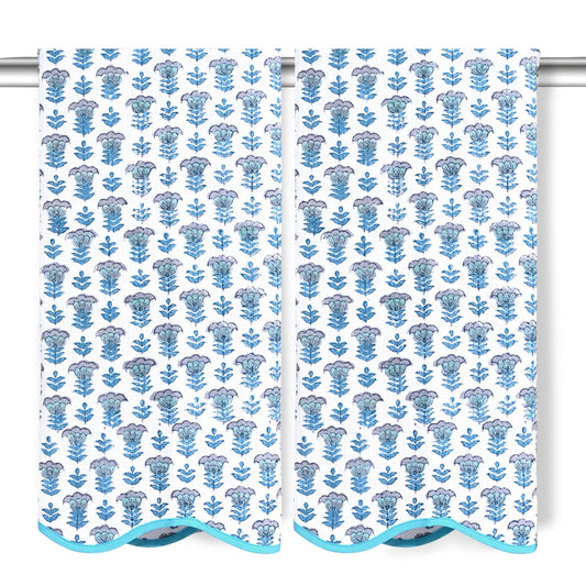 Hand Block Print Cotton Kitchen Towel - Aquamarine Blue