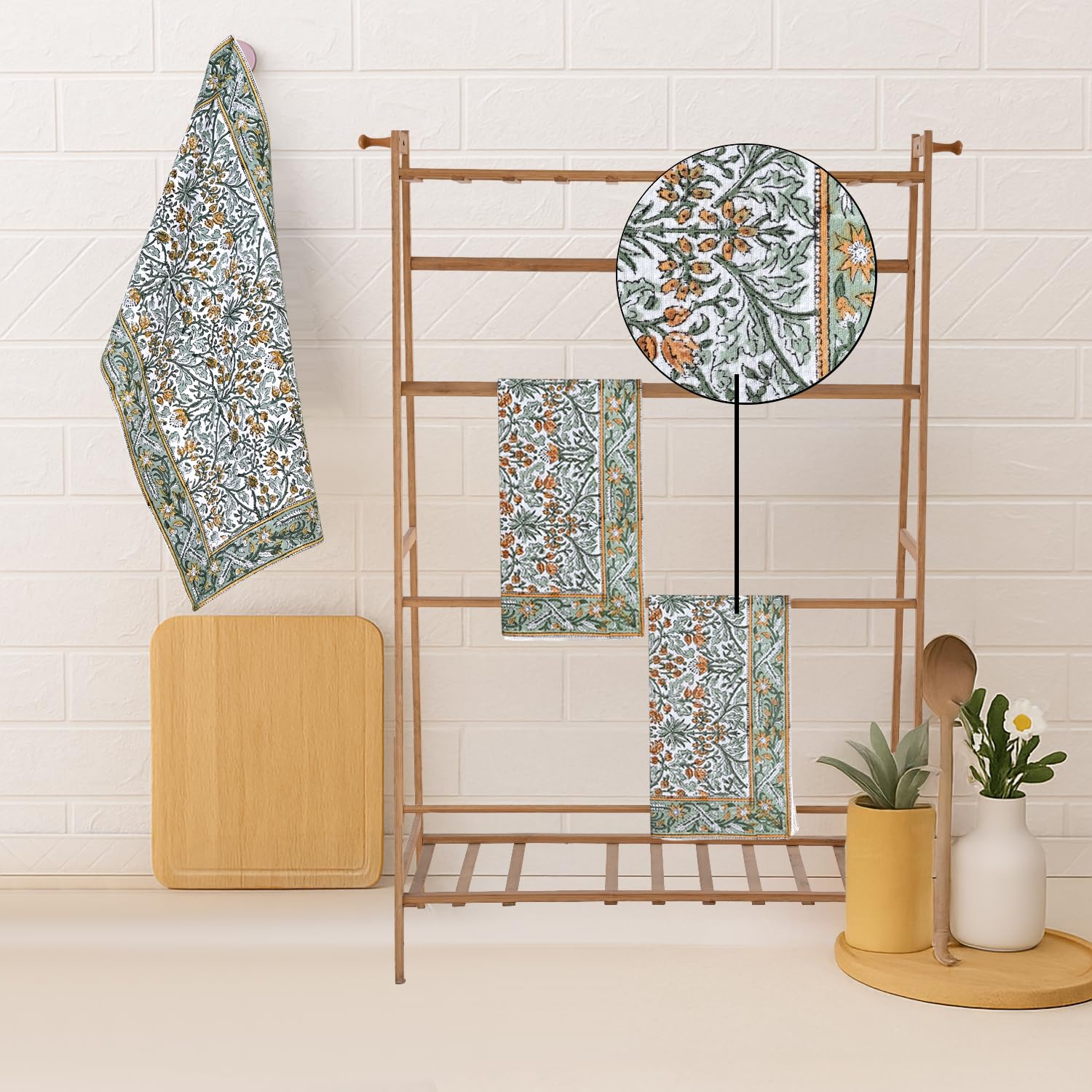 Hand Block Print Cotton Kitchen Towel - Goldenrod Yellow