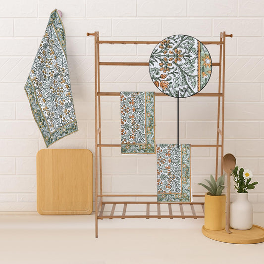 Hand Block Print Cotton Kitchen Towel - Goldenrod Yellow