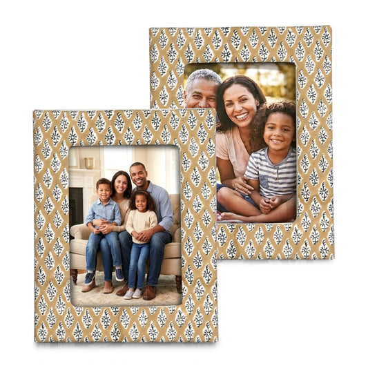 Hand Block Print Cotton Picture Frame - Fullers Earth Powder