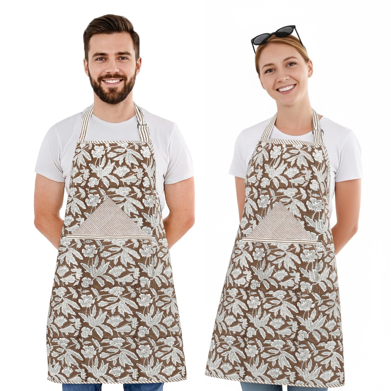 Hand Block Print Cotton Kitchen Apron - Ook Brown