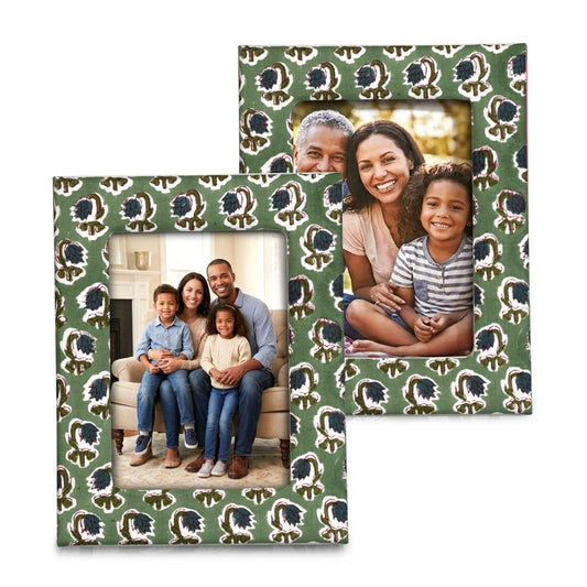 Hand Block Print Cotton Picture Frame - Basil Green