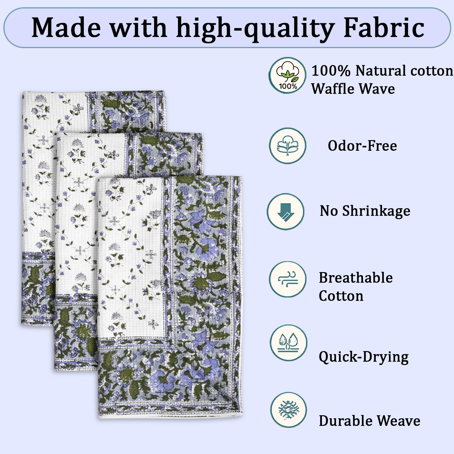 Hand Block Print Cotton Kitchen Towel - Powder Blue