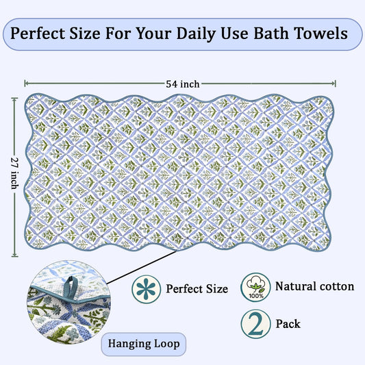 Hand Block Print Cotton Kitchen Towel - Light Steel Blue