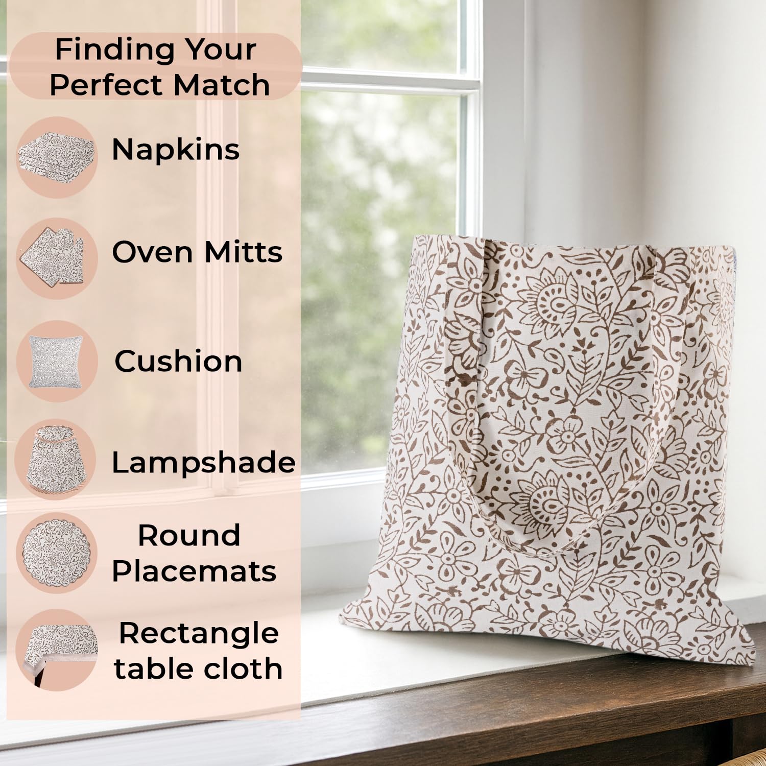 Hand Block Print Cotton Tote Bag - Taupe