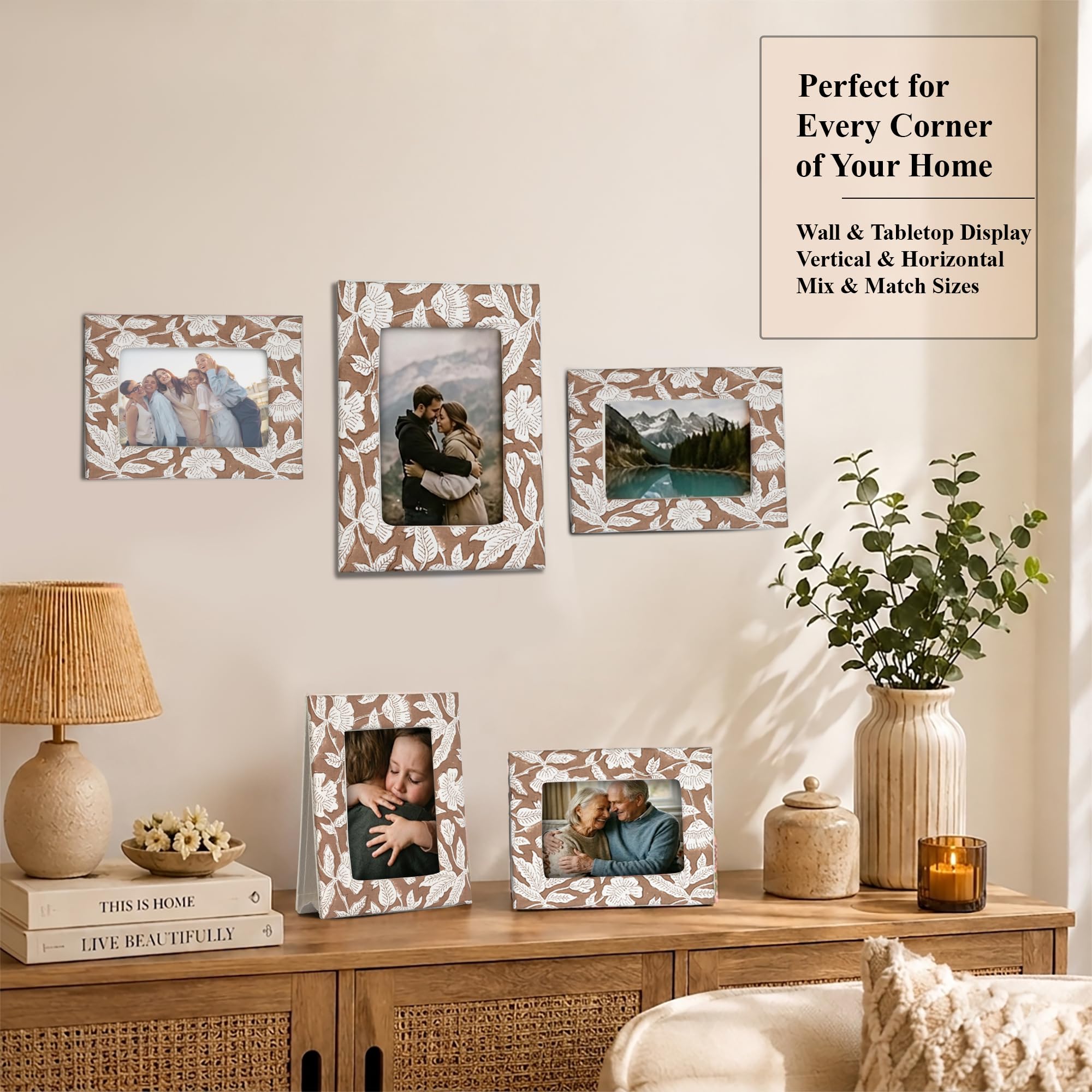 Hand Block Print Cotton Picture Frame - Oak Brown