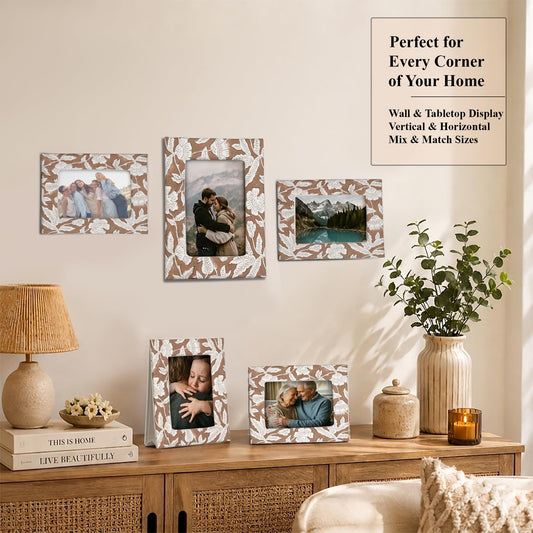 Hand Block Print Cotton Picture Frame - Oak Brown